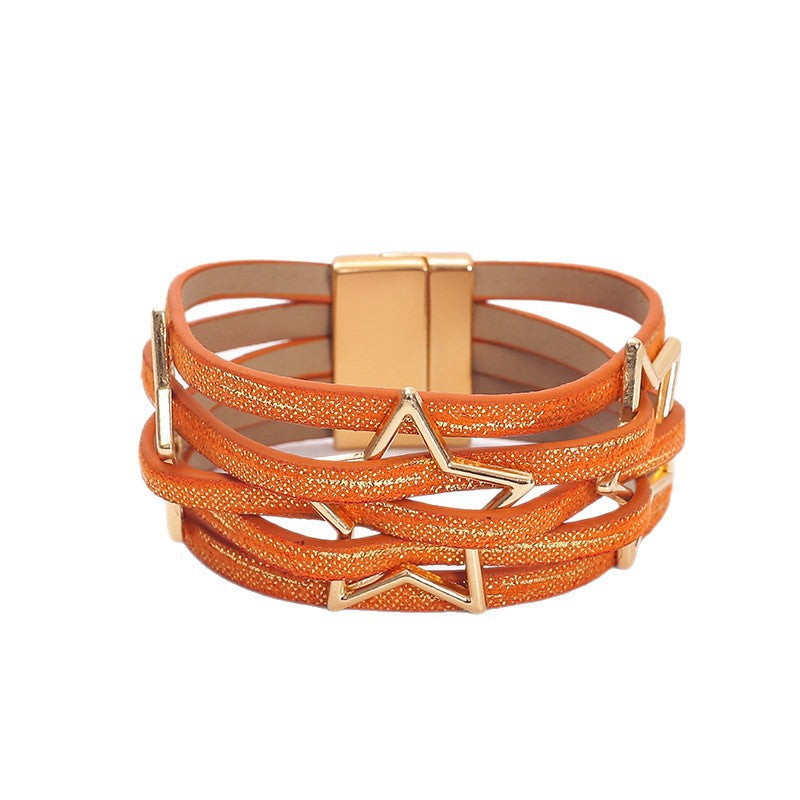 Wholesale Five-pointed star PU leather magnetic buckle bracelet